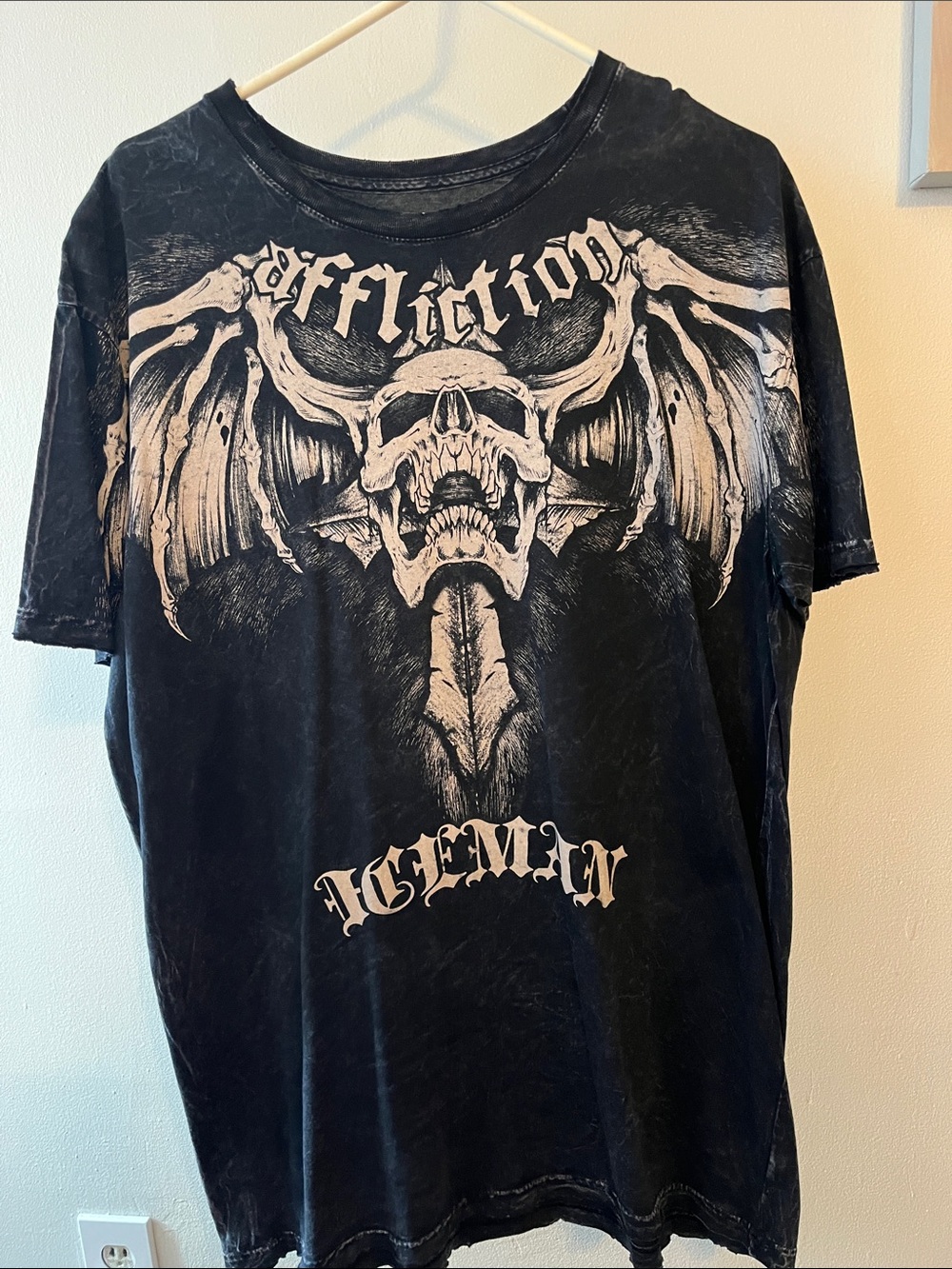 Affliction Black Graphic Skull Tee with Wings